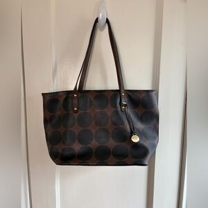 Brahmin Medium Tote Black & Brown Poka Dots Purse